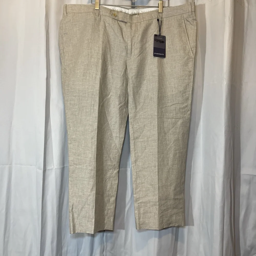 Men's BESPOKE STUDIO SUITS Linen Pants Light Natural Beige Trousers 45x26 Reg